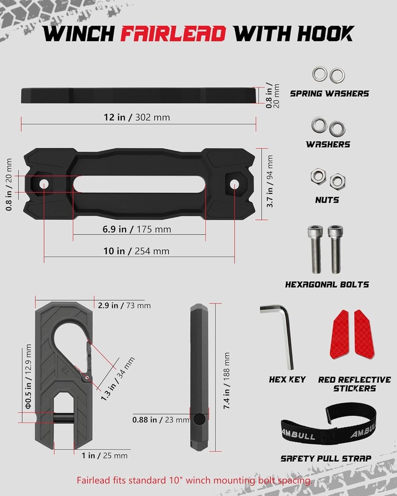 AMBULL Winch Fairlead with Tow Hook, Aluminum Hawse Fairlead with Grade 80 Forged Steel Winch Hook, 33000lb Break Strength Winch Fairlead Hook Set for Off-Road Vehicle Recovery, BlackDarkGrey - Image 3